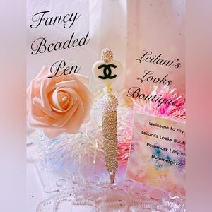 Fancy Beaded Pen - White and Silver/white heart/white beads/ gifts